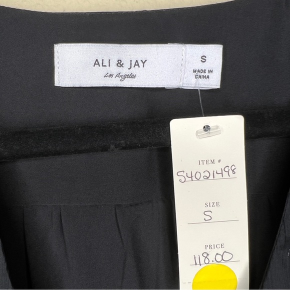 ANTHROPOLOGIE / ALI & JAY Black Ruffle Mini Metallic Polka Dot Dress - Sz S - Picture 6 of 14